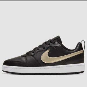 New Nike Court Borough Low Women’s 7.5 / Kids 6Y Black Gold Swoosh